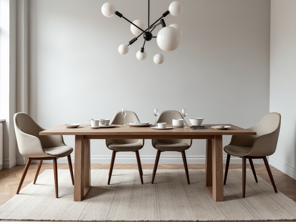 A dining room with mixed furniture styles.