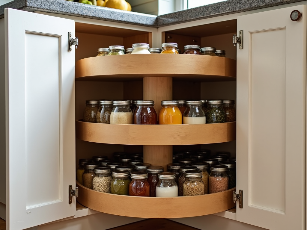 Corner cabinet with lazy Susan for easy access