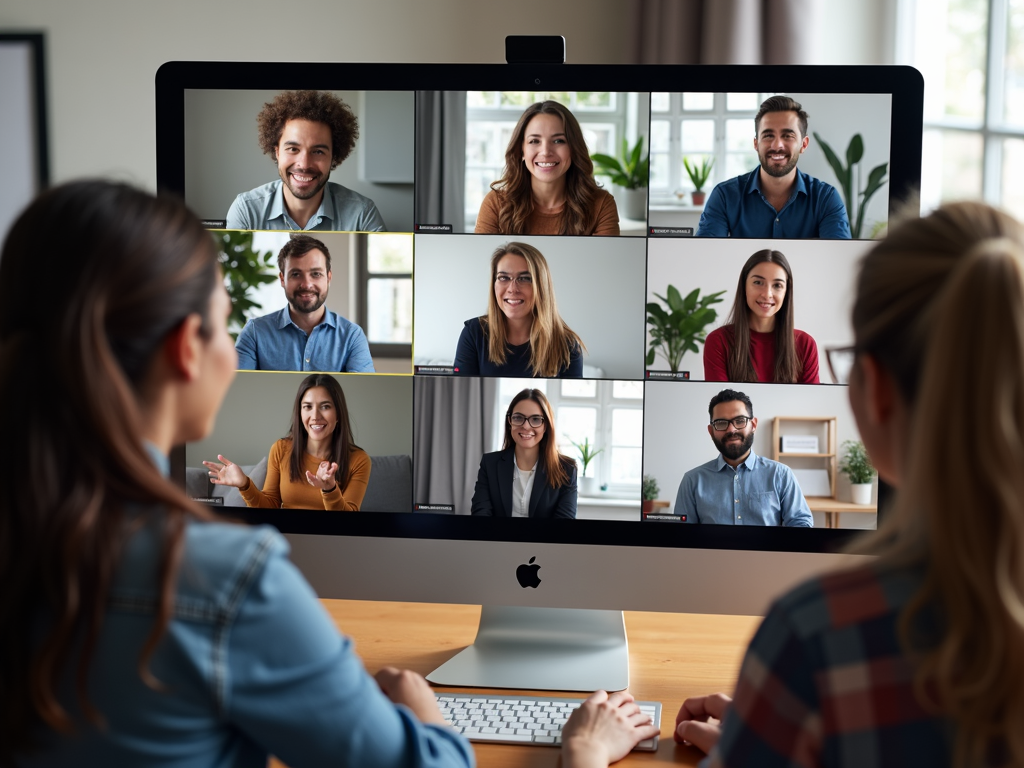 A virtual team meeting with diverse participants.