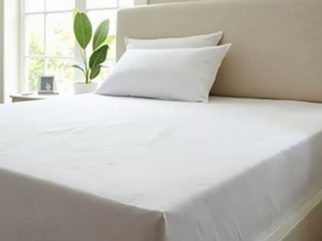 Example of a well-maintained bed with a mattress protector.