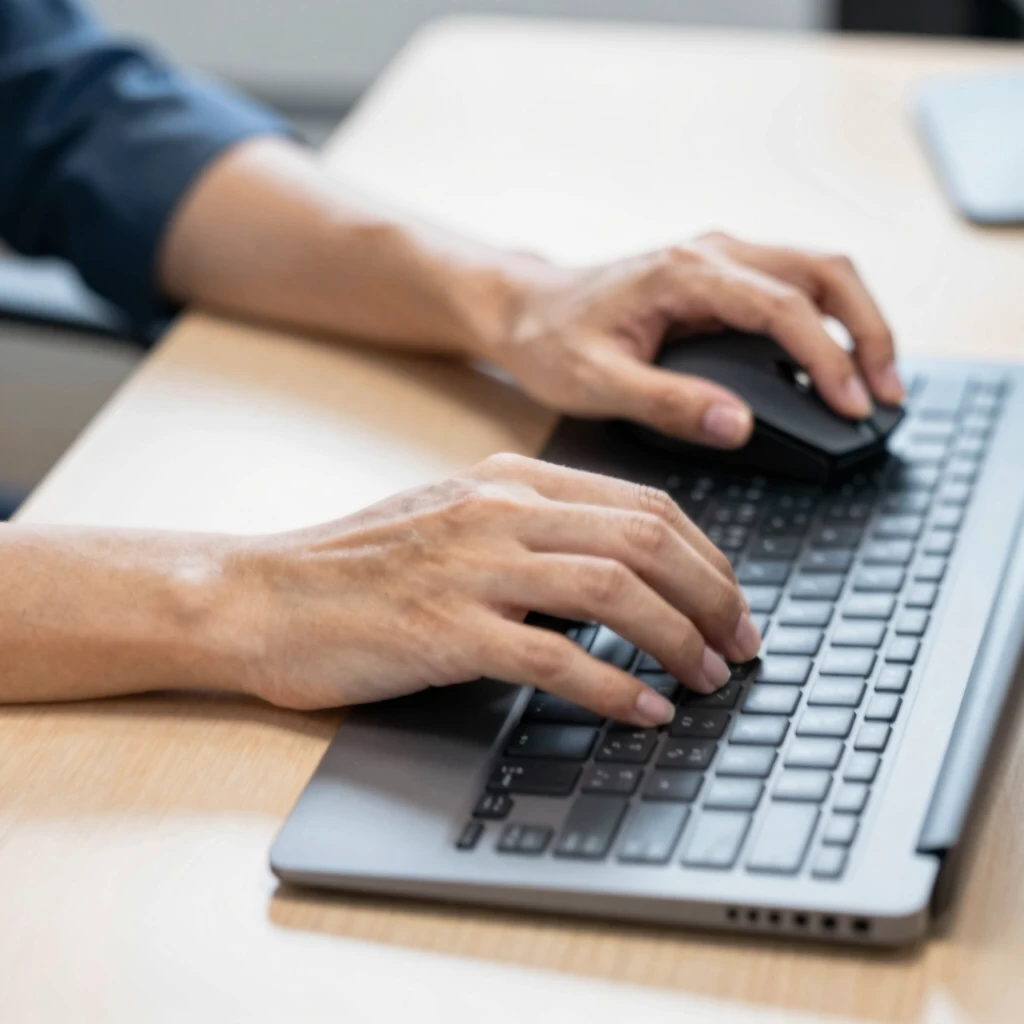 Close-up of ergonomic keyboard and mouse setup