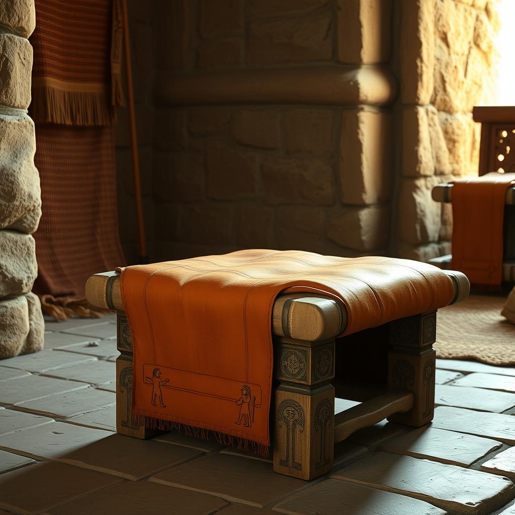 Ancient Egyptian leather-covered stool in a royal chamber