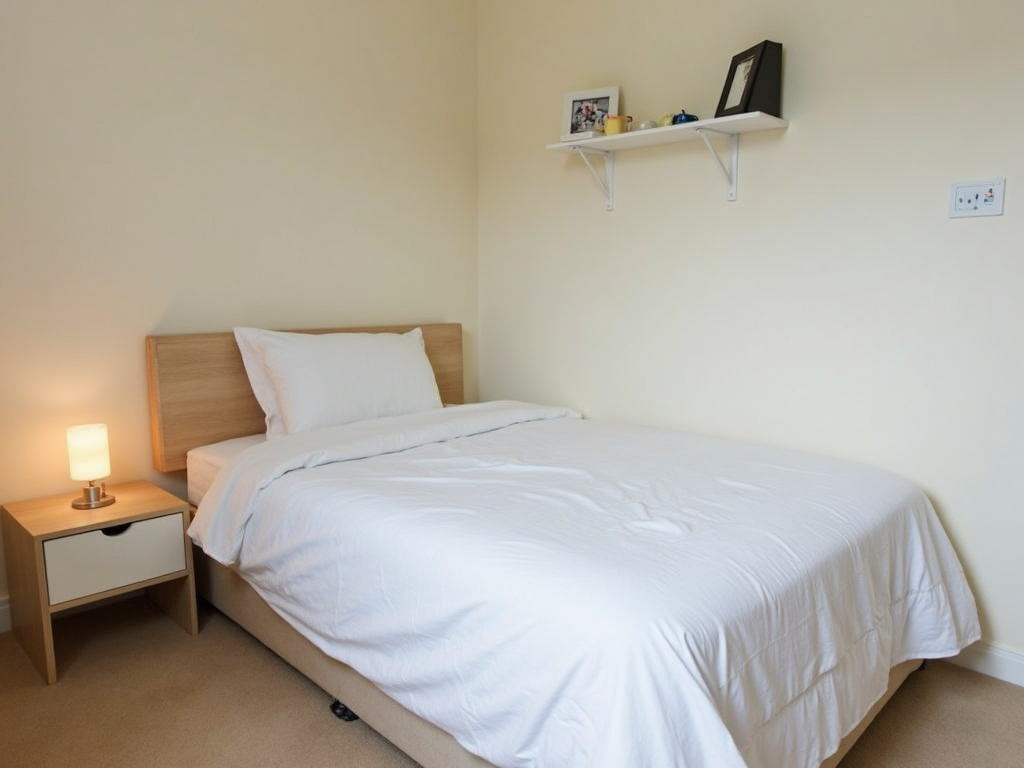 Minimalist compact bedroom with essential items.