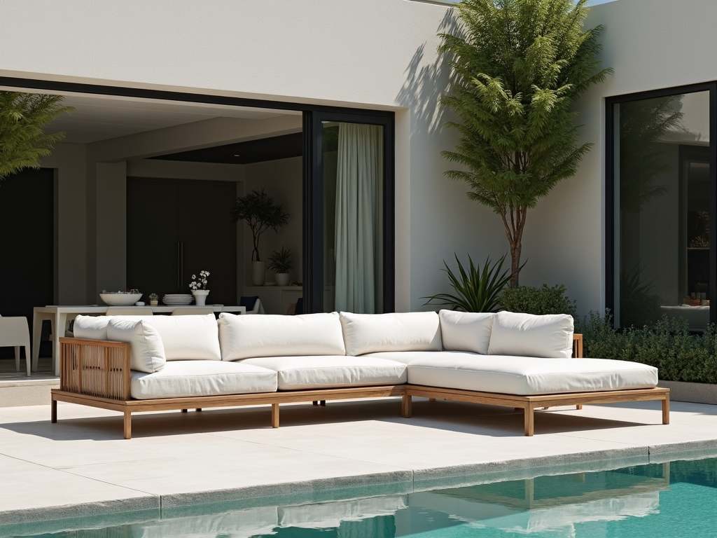 Modern outdoor sectional sofa on a sleek patio