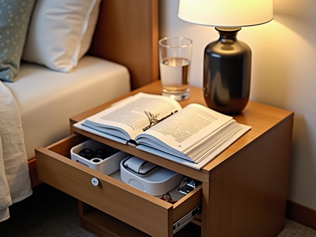 Organized nightstand with essentials