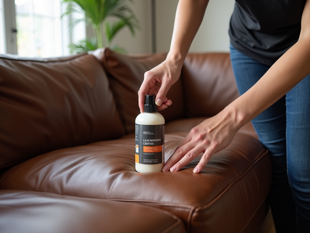 Applying leather conditioner to a leather sofa