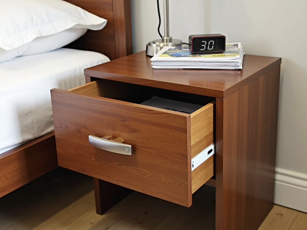 A neat nightstand with guest essentials