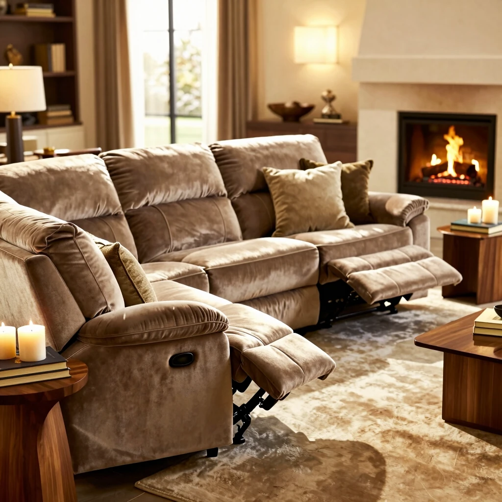 L-shaped luxury reclining sectional in a contemporary den