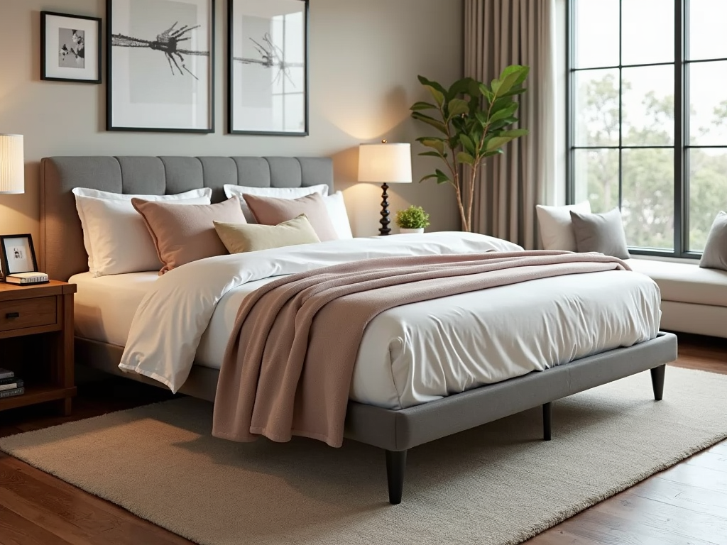 Bi-fold futon frame as a bed in a modern bedroom