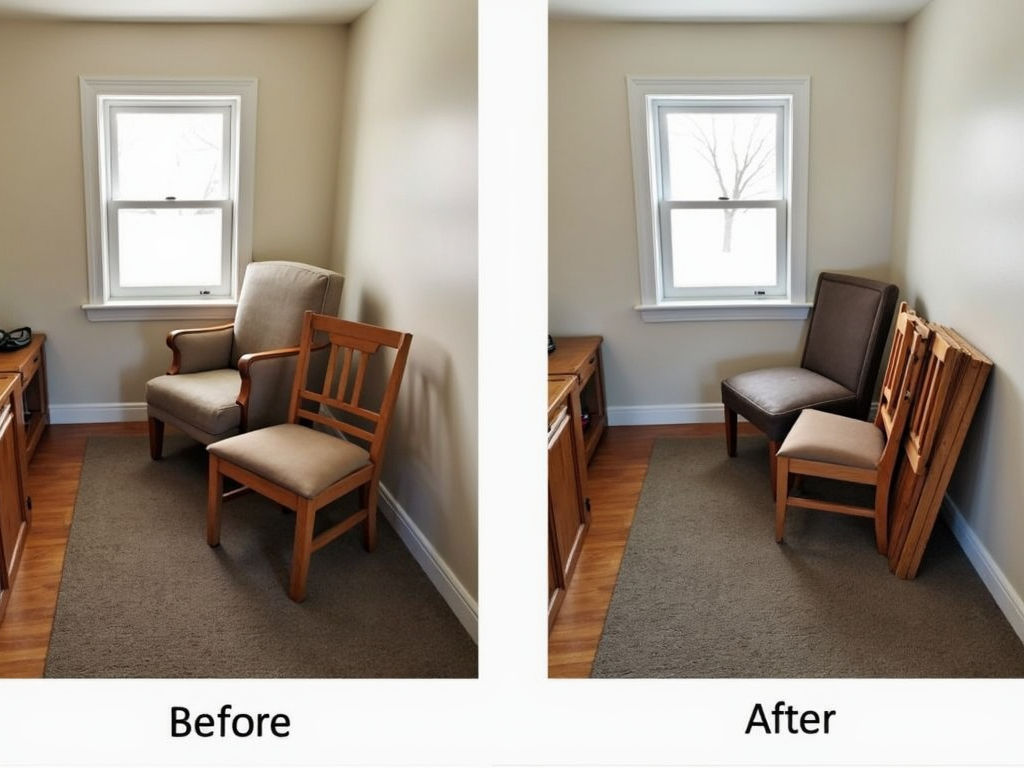 The impact of foldable chairs on space utilization in a small room.