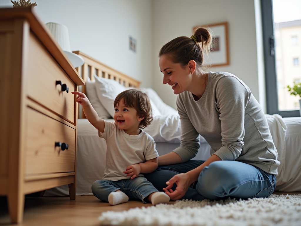 Parent teaching child about home safety