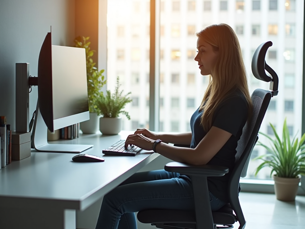 Person setting up ergonomic chair at desk