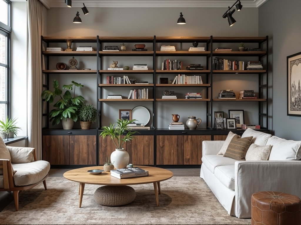 Industrial shelves with metal and wood