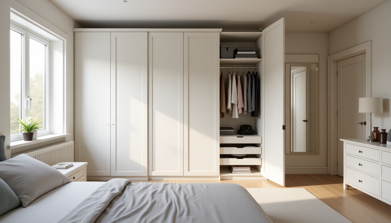 Serene bedroom with modern storage solutions