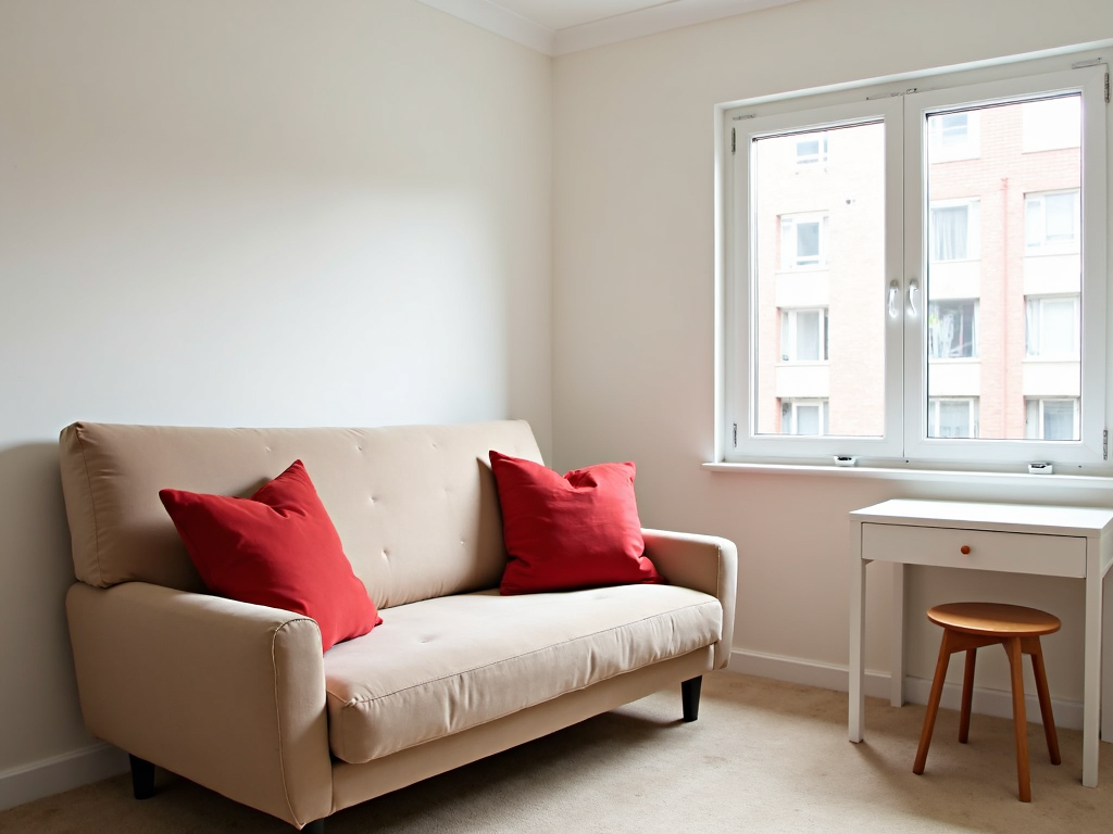 Studio with futon and red accents
