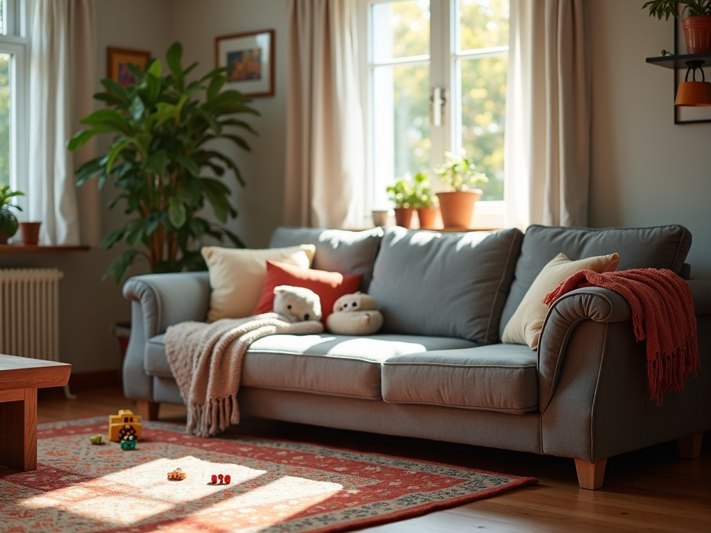 A family-friendly living room with safe and stylish furniture.