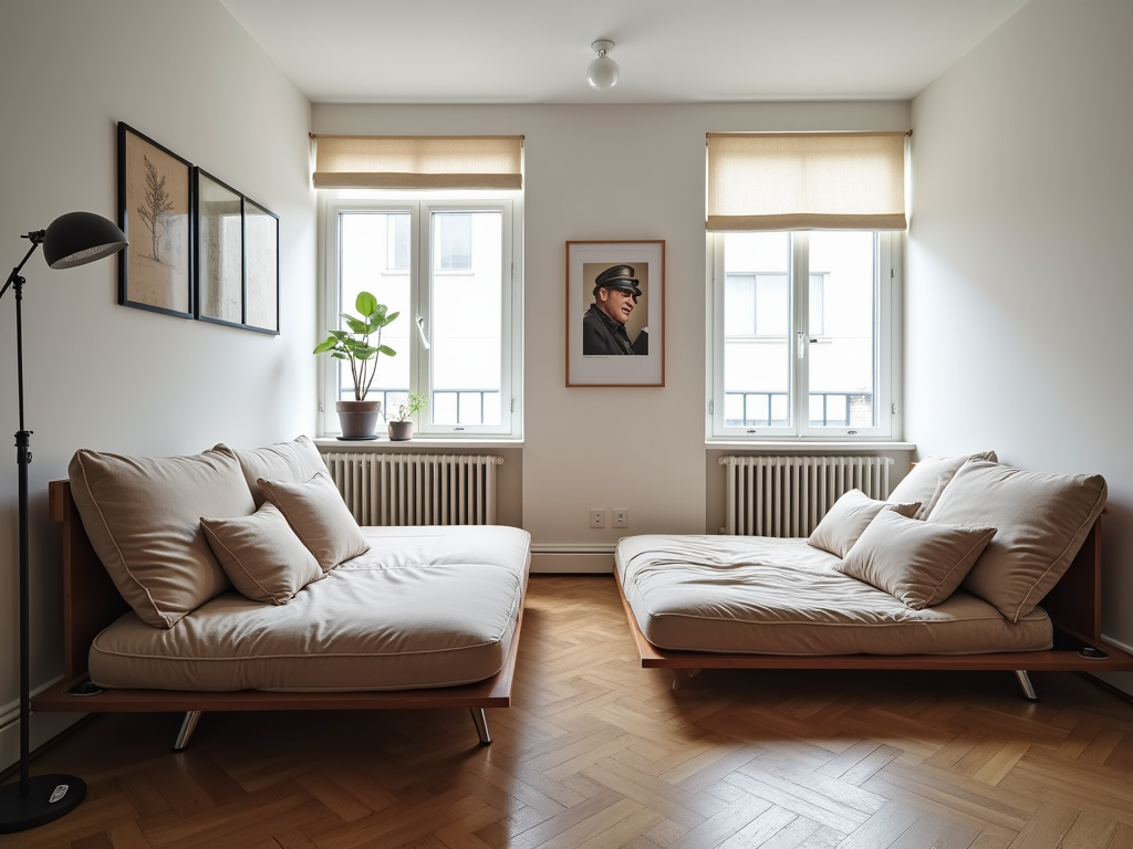 A bi-fold futon in sofa and bed modes.