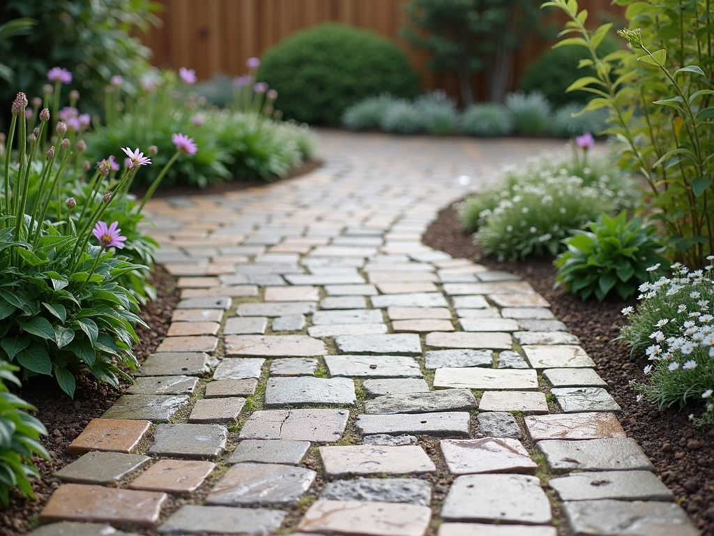 Permeable paver patio with plants