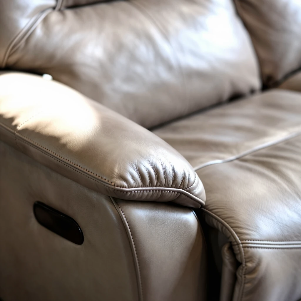 Close-up of premium leather texture on luxury recliner furniture