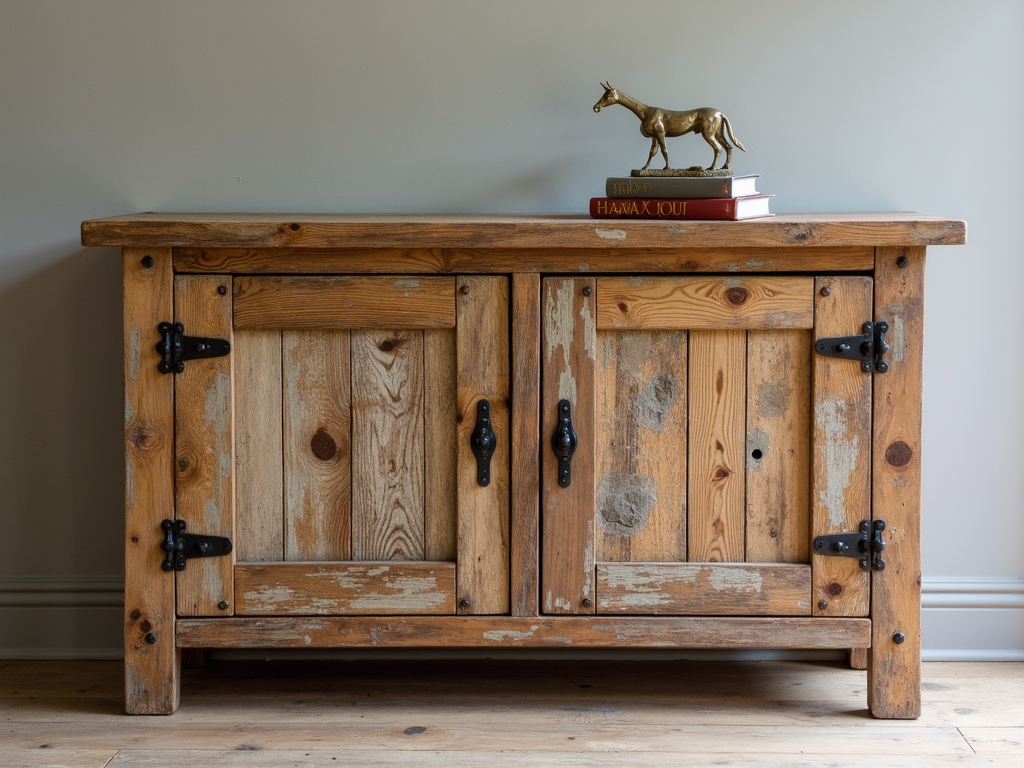 A sustainable cabinet made from reclaimed wood.