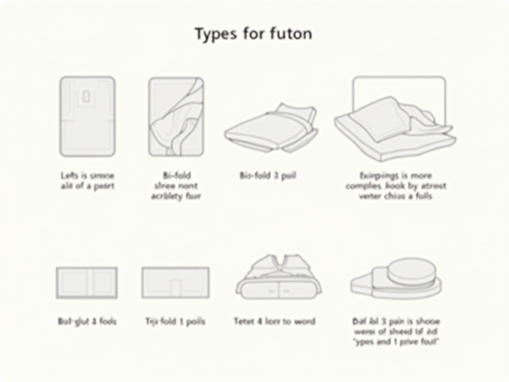 Different types of futons displayed showing bi-fold and tri-fold functionalities.