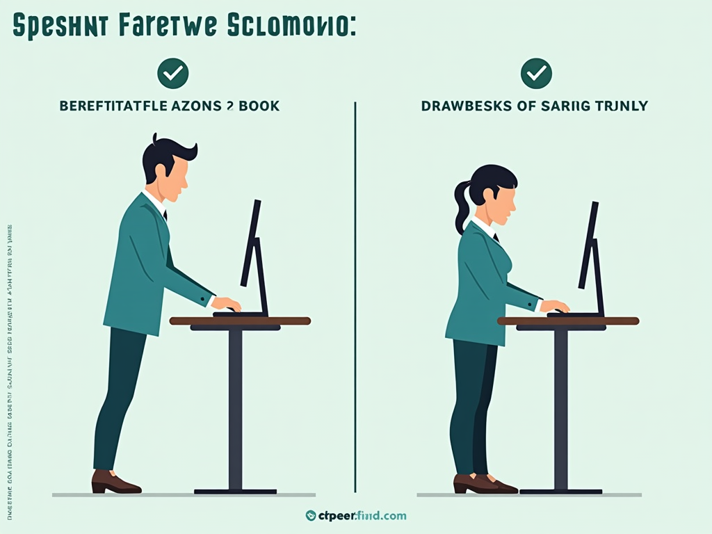 A diagram showing the benefits and drawbacks of standing desks