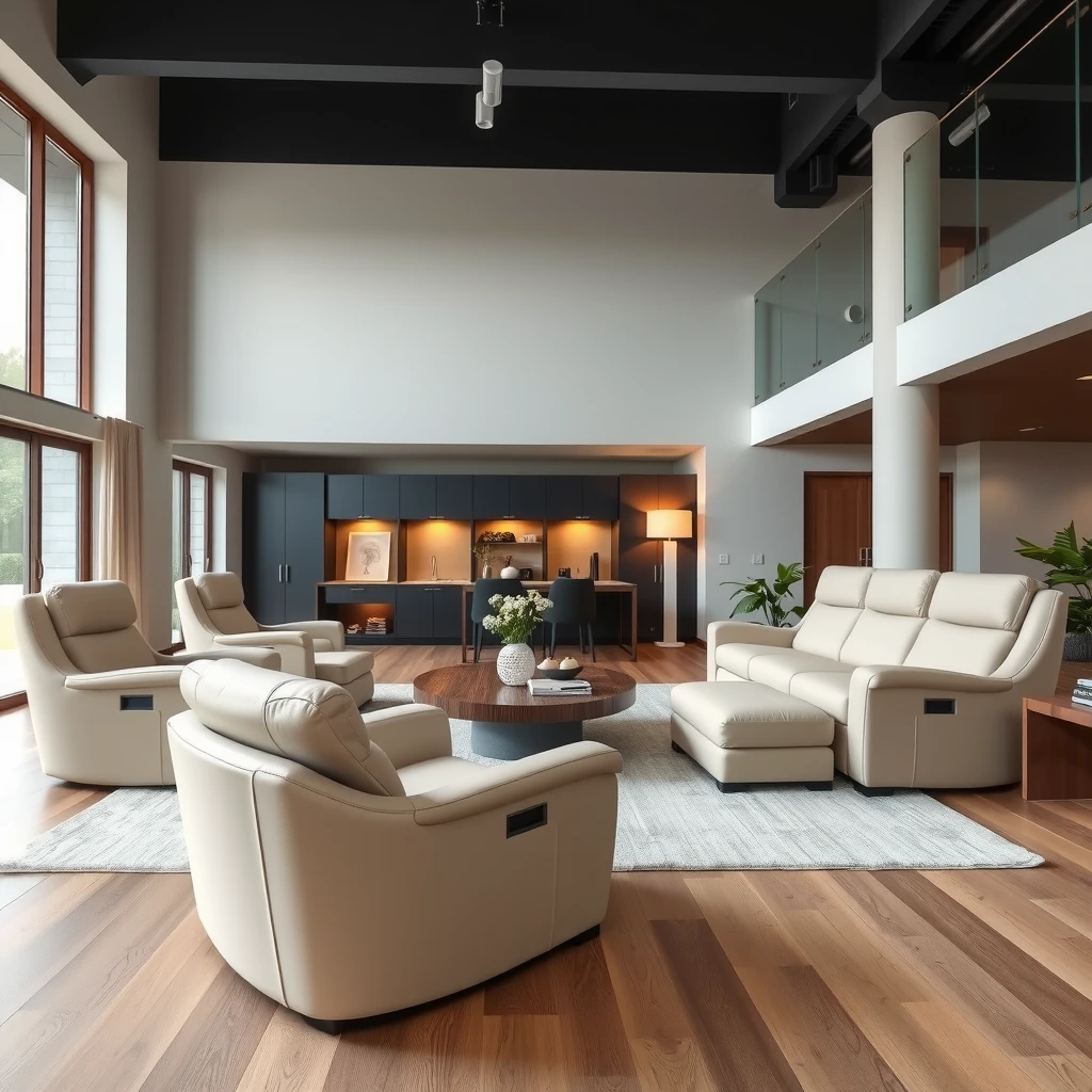 Collection of luxury recliner furniture in an elegant modern home setting