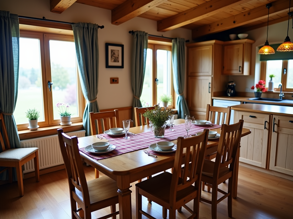 Rustic dining area with extendable table