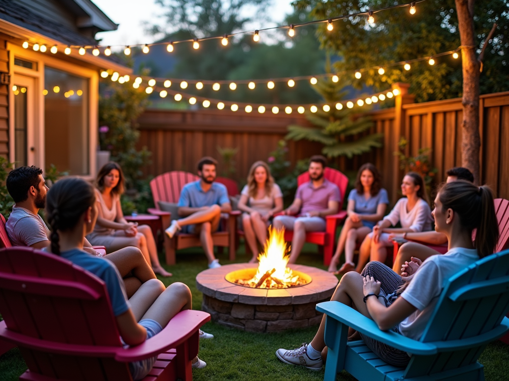 Backyard gathering with friends and fire pit