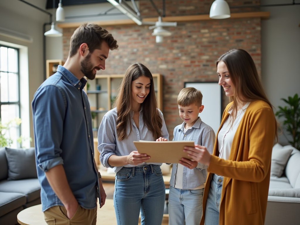 Family choosing furniture in a showroom