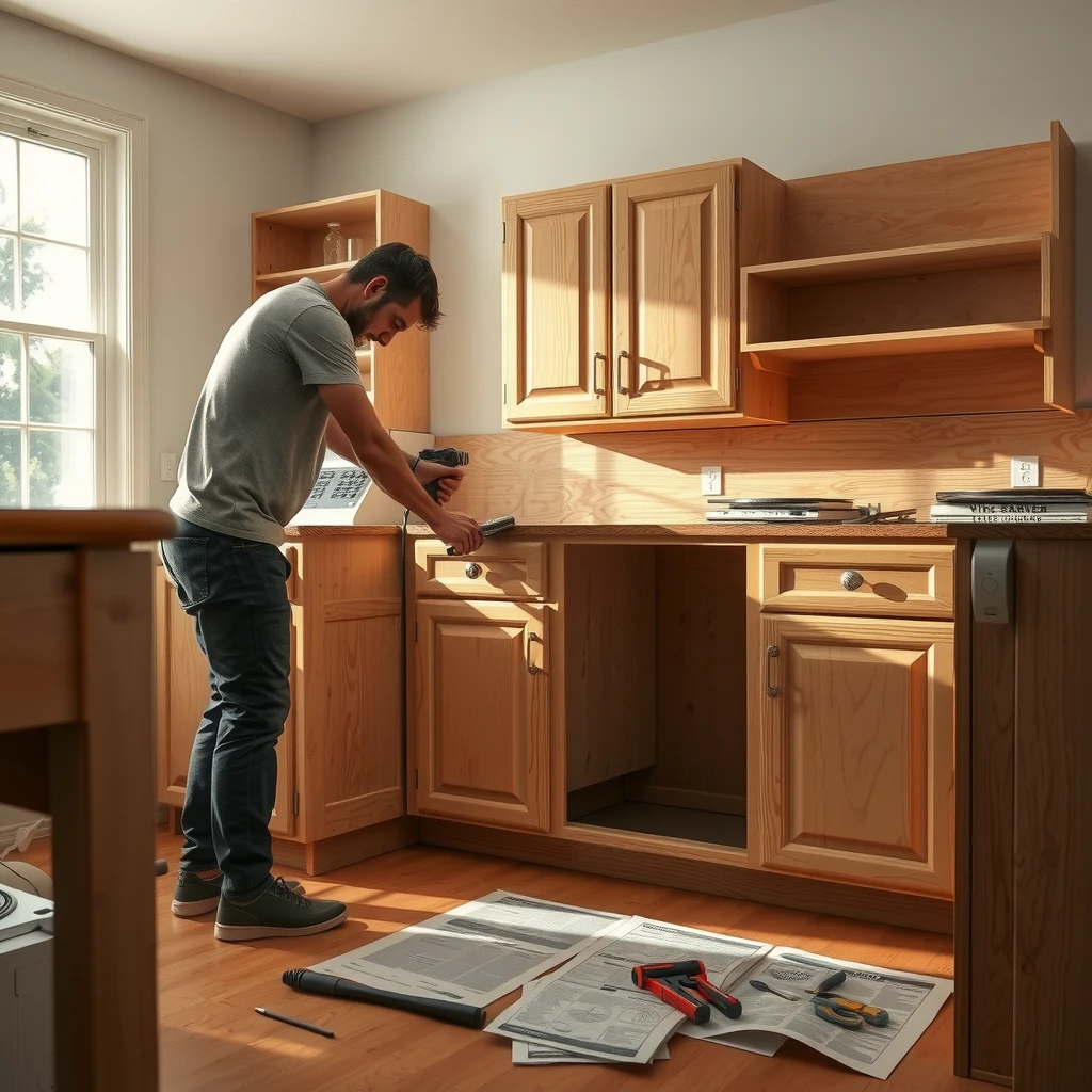 Step-by-step cabinet assembly in progress