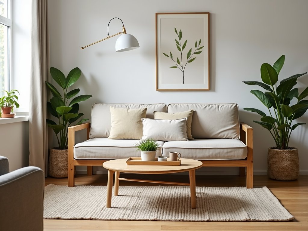 Futon frame in a small apartment.