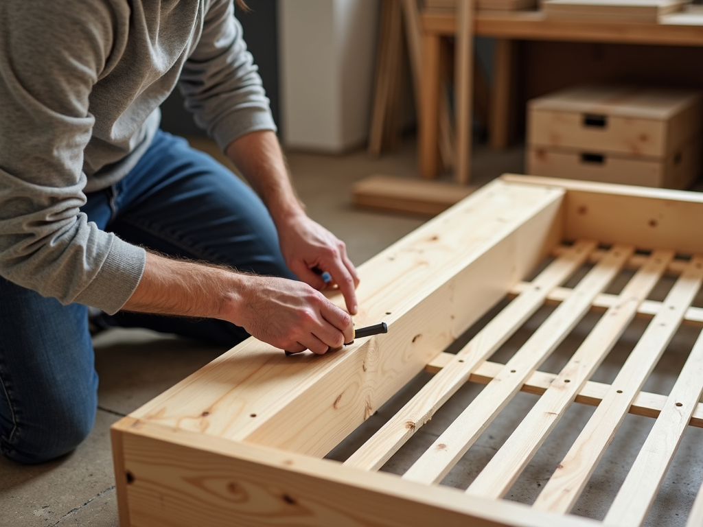 Assembling a futon frame.