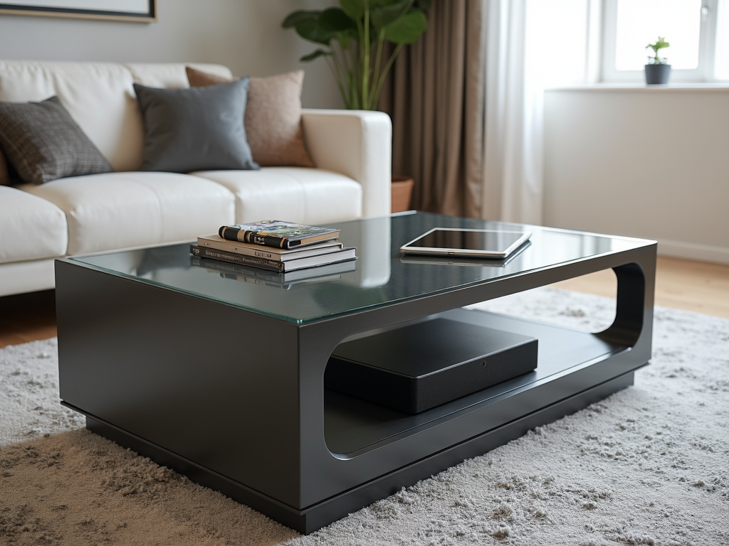 A smart coffee table with integrated technology for modern living.