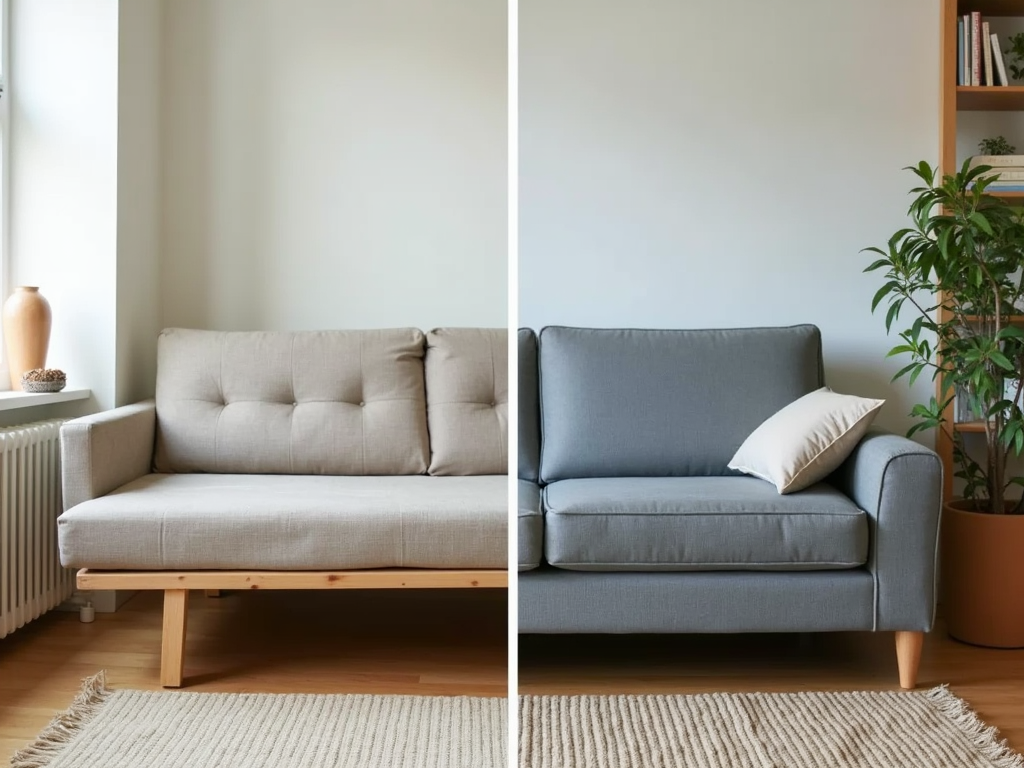 Futon and sofa bed comparison in a living room.