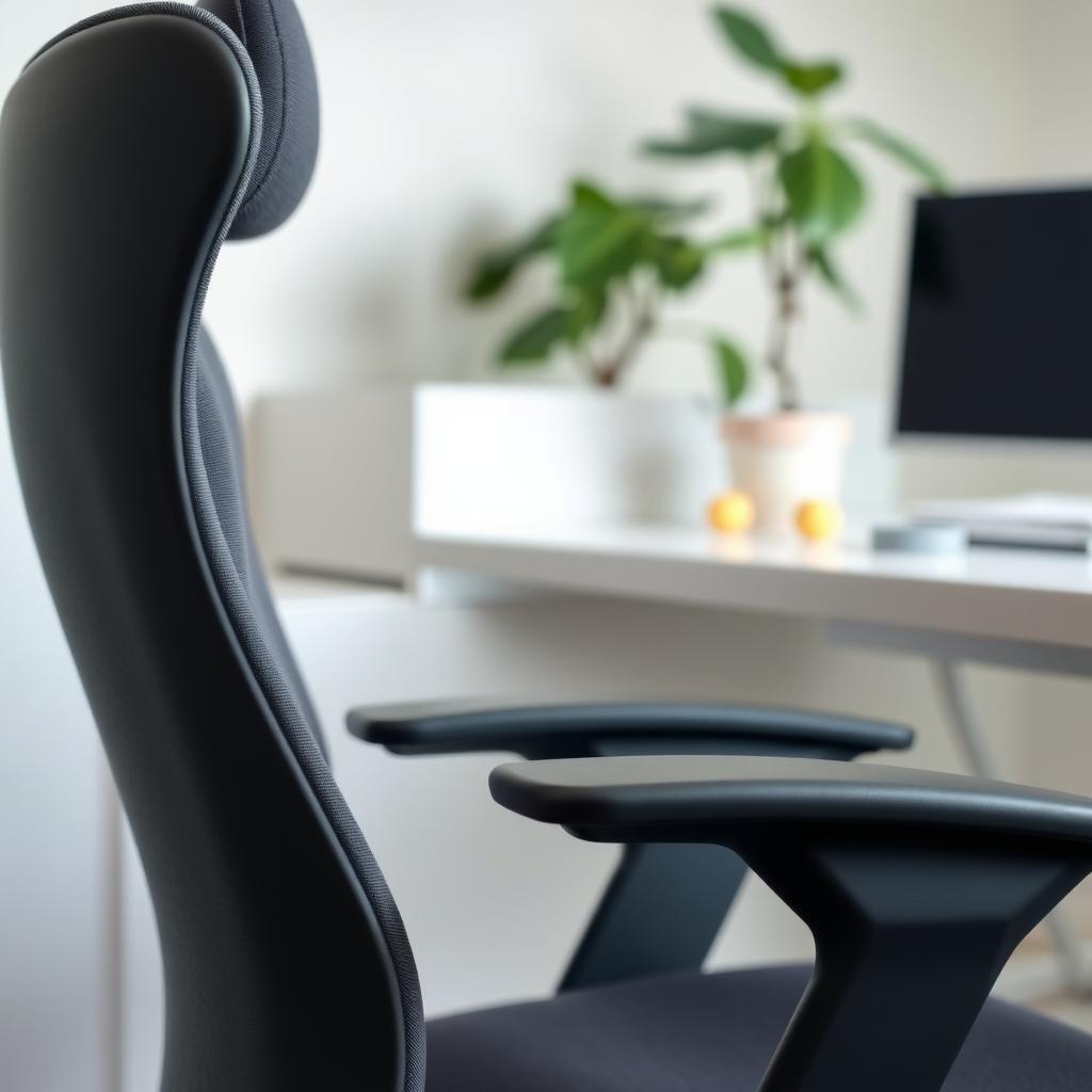 A dark gray Steelcase Gesture chair with a cushioned seat in a minimalist home office.