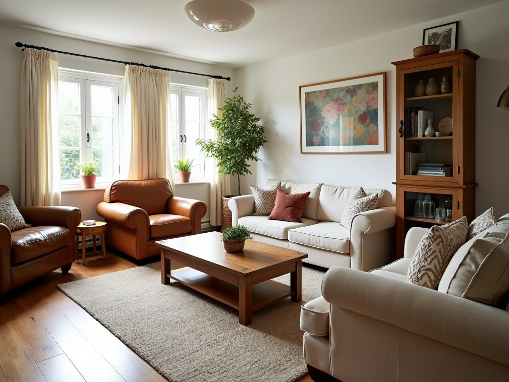 Well-maintained furniture in a stylish living room.
