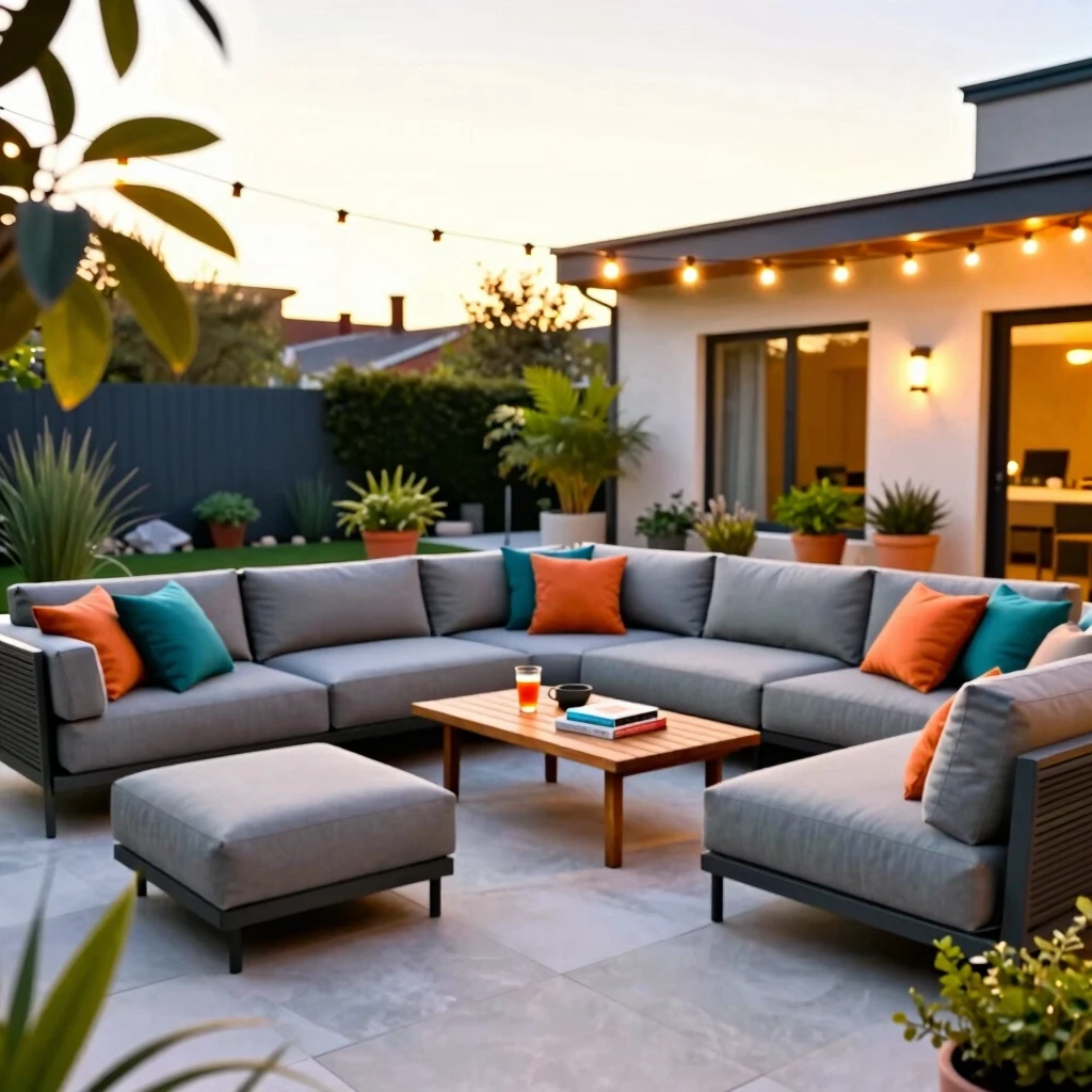 L-shaped modular seating arrangement on a modern patio creating a cozy conversation area