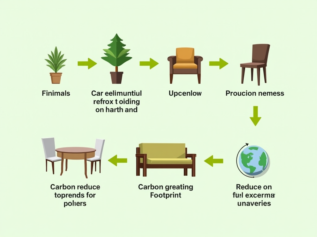 An illustration depicting the benefits of eco-friendly furniture on the environment, such as reduced carbon footprint.