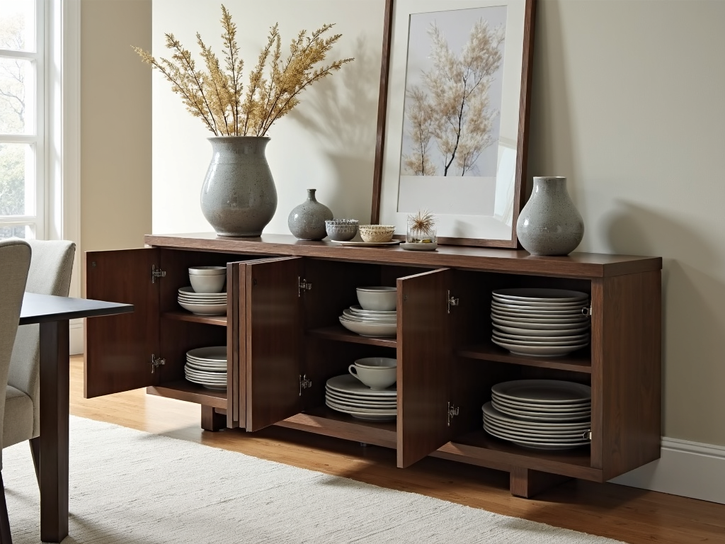 Well-organized sideboard in a dining room