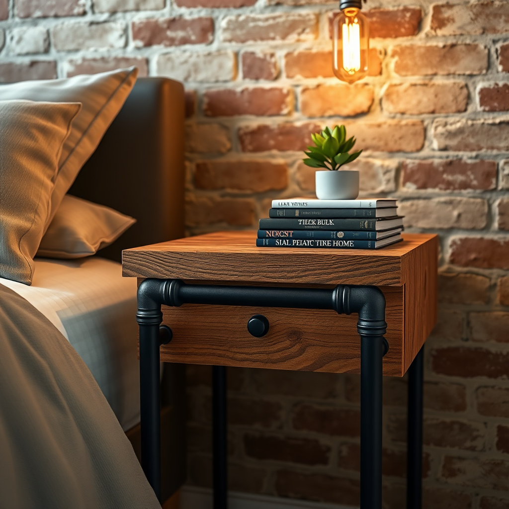 Industrial chic nightstand with metal and wood elements