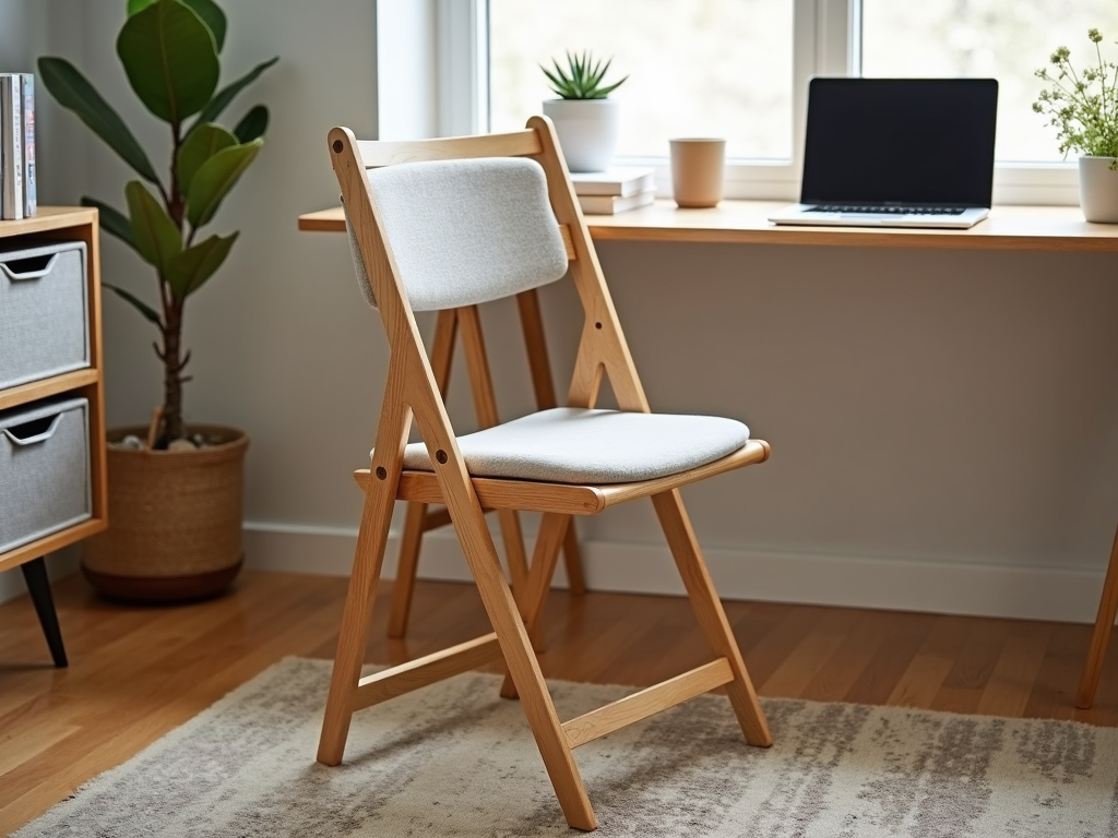 Wooden foldable chair in a home office