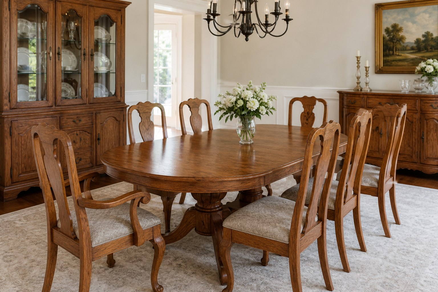 Elegant oak dining set for a formal dining room