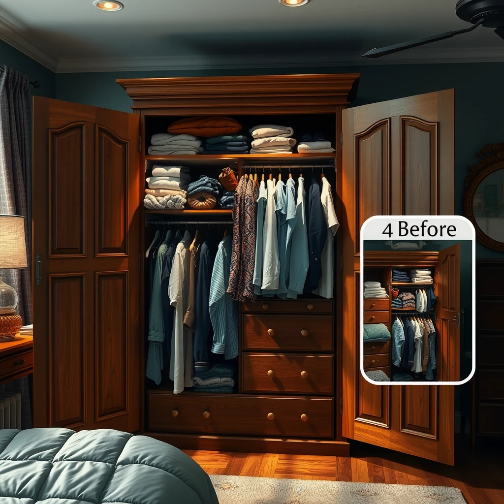 Cluttered vs. organized armoire