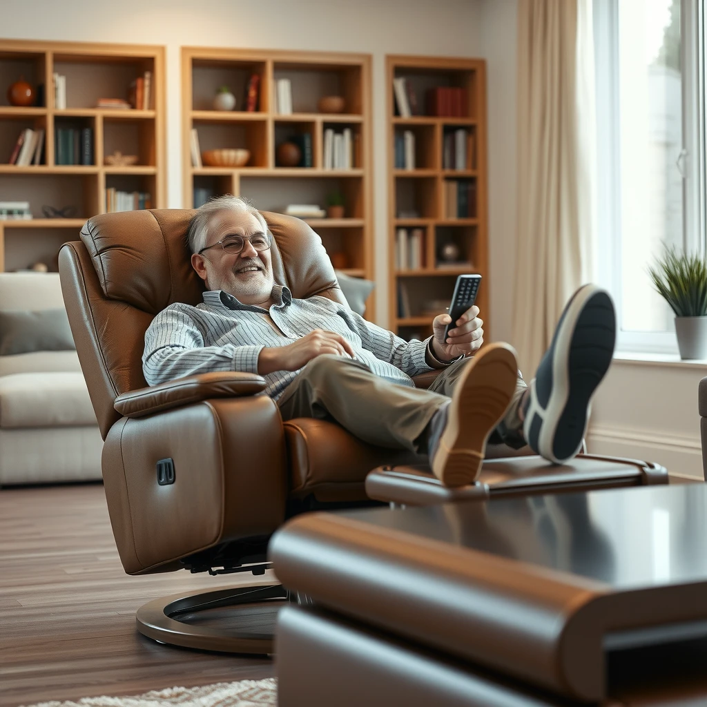 Person relaxing in a luxury leather recliner