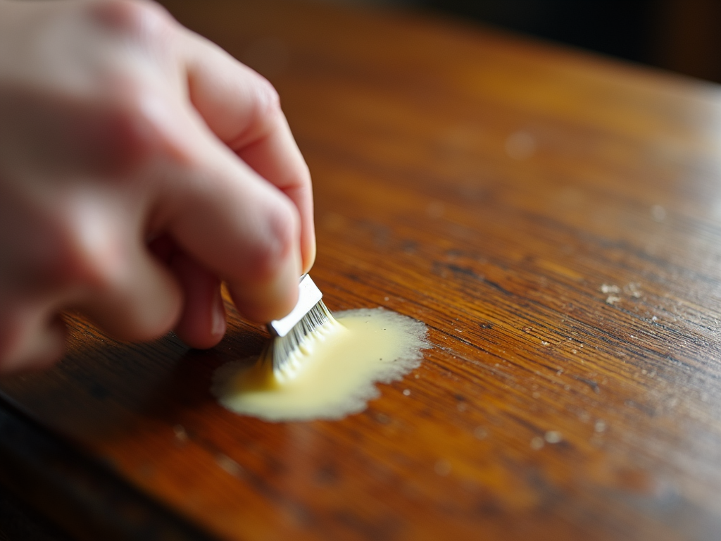 Applying wax to an antique table.