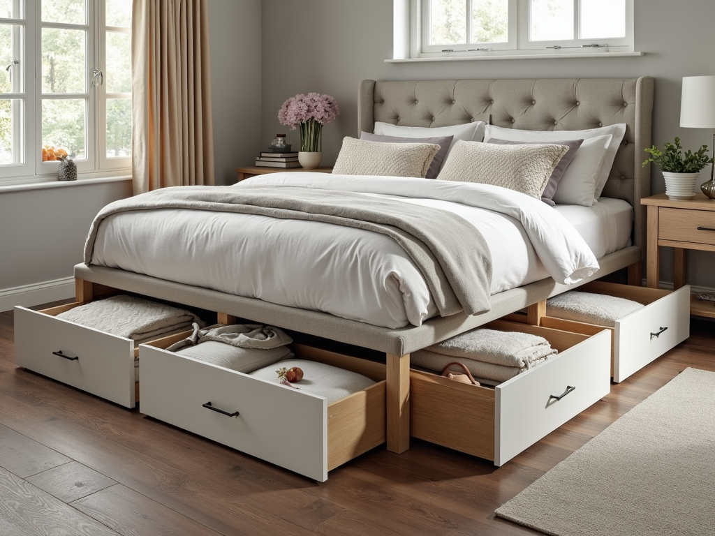 Bed with under-bed storage drawers