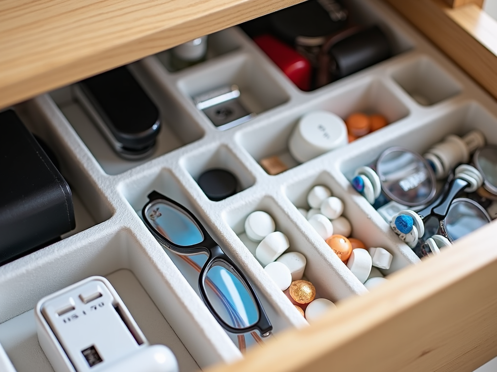 Nightstand drawer with organizers