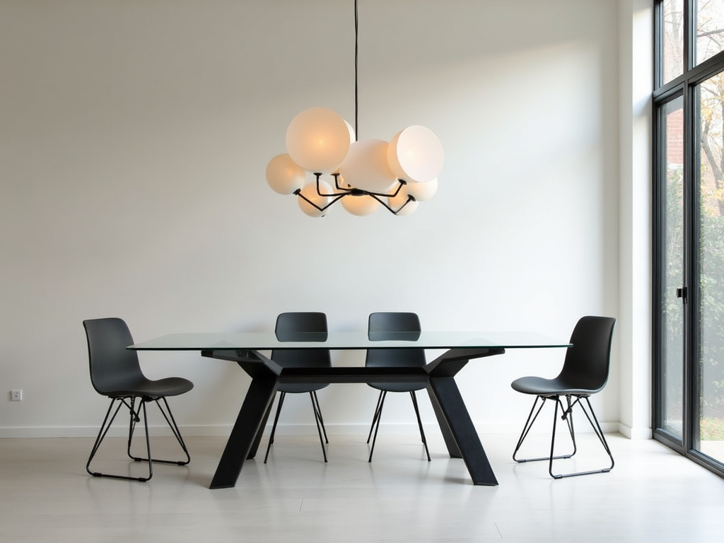 Modern glass dining table.