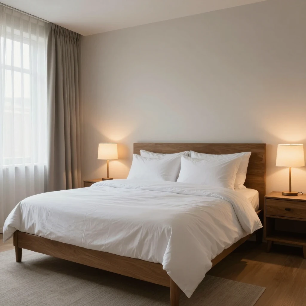 Cozy modern bedroom with comfortable bed and nightstands